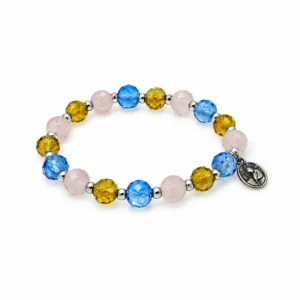 Bracelet cristal médaille Ste Rita boule facette multicolore