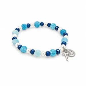 Bracelet dizainier sur élastique grains bleus imitation pierre Ø 8 mm