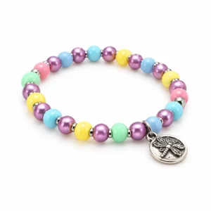 Bracelet sur élastique pour enfant, grains multicolores en plastique Ø 5 mm