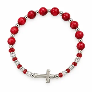 Bracelet rouge corail avec croix