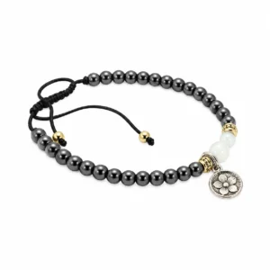 Bracelet réglable hématite et nacre + croix