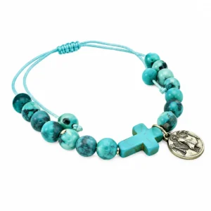 Bracelet réglable avec croix bleu et turquoise