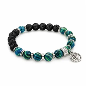 Bracelet homme sur élastique jade noir et azurite turquoise