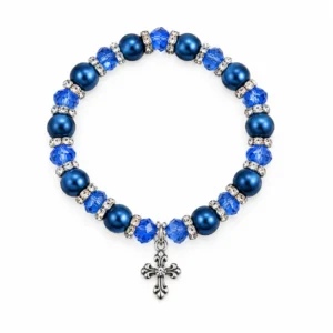 Bracelet sur élastique bleu et croix