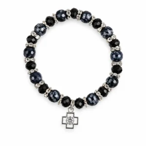 Bracelet sur élastique noir et croix