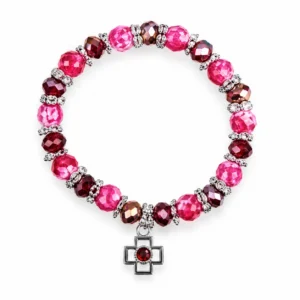Bracelet sur élastique rouge et croix