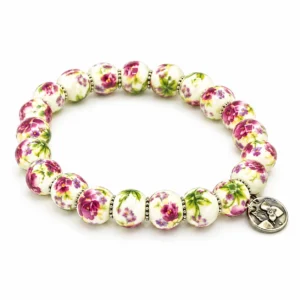 Bracelet violet s/élastique grains porcelaine