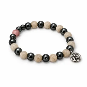 Bracelet dizainier  en Hématite & Quartz rose/ 8mm  (médaille Ste Rita)