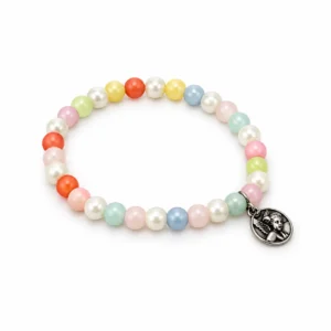 Bracelet pour enfant grains multicolore en plastique/ 6mm  (médaille Ste Rita)