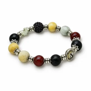 Bracelet Sainte Rita, multicolore gros grains (10mm). Médaille de Sainte Rita en résine