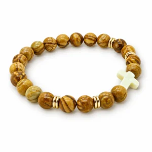 Bracelet en pierre 8mm /Col: marbre jaune & ton bois