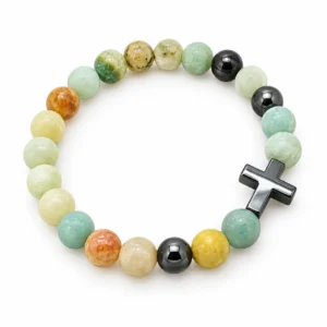 Bracelet sur élastique en pierre amazonite=synthétique & hématite