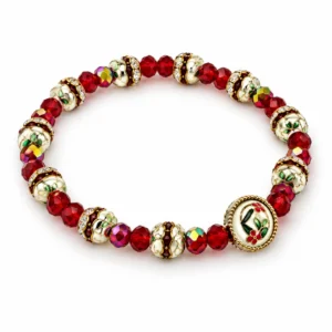 Bracelet  argenté & rouge facette /médaille Ste rita