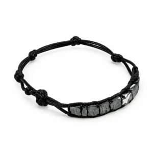 Bracelet en cordon ciré noir & hématite