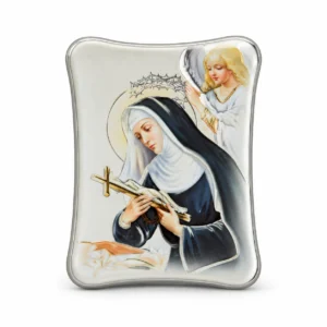 Cadre Sainte Rita blanc (reflet argenté)