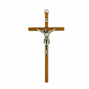 Crucifix Bois clair avec Christ métal col/ argenté  H:16 cm