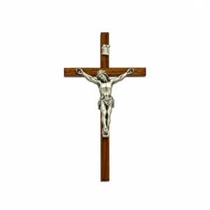 Crucifix Bois foncé & Christ en métal couleur argenté  /Hauteur: 14 cm