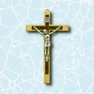 Crucifix  Bois clair=brun /christ argenté       H: 15cm