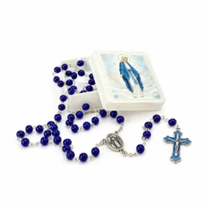 Boite carrée + chapelet Miraculeuse  Bleu