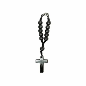 Dizainier s/corde avec grains ronds / 7mm & croix en hématite
