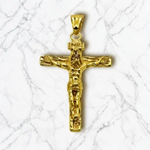 Pendentif Christ/Croix en Acier doré 55x33mm