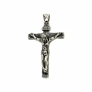 Pendentif Christ/Croix en Acier argenté 55x30 mm