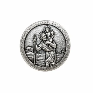 Mini plaque auto Ø 2.5 cm en métal couleur argentée St Christophe