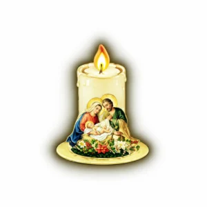 Magnet Sainte Famille avec bougie blanche 8 x 6 cm
