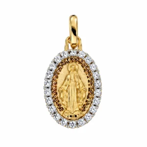 Pendentif Plaqué OR/ovale V-Miraculeuse contour oxydes blancs