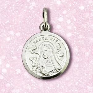 Médaille Ste RITA  col:argenté /métal rhodié   diam:14mm