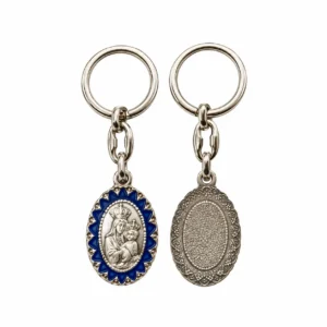 Porte-clés H. 3,8 cm métal émaillé bleu de sainte Rita