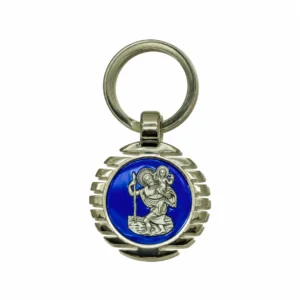 Porte-clés de Saint-Christophe en métal émaillé bleu